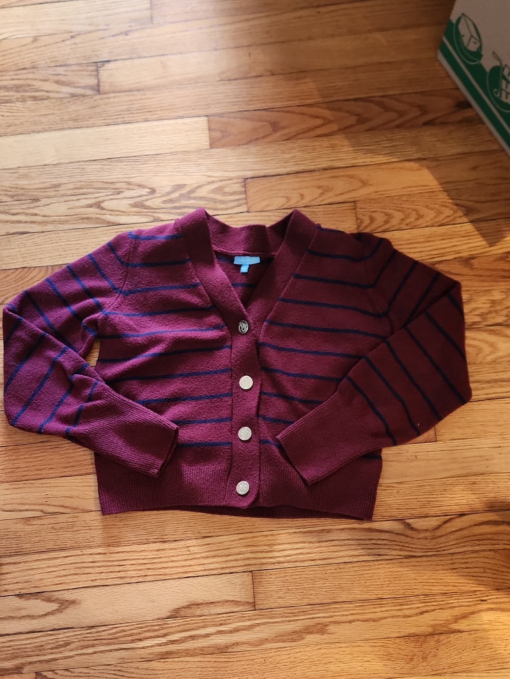 Draper James Burgundy Cardigan with Navy Stripes